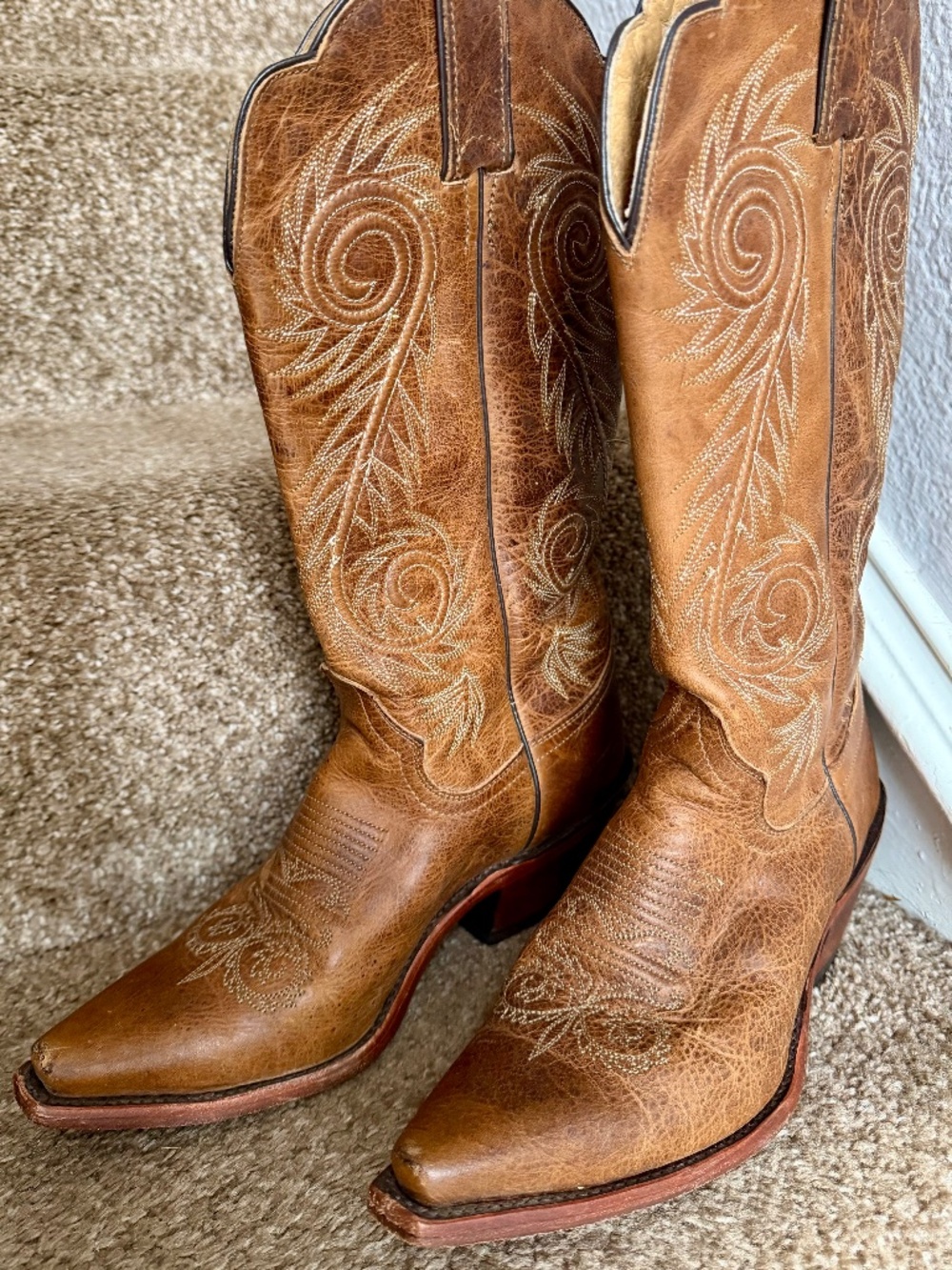 Justin L4332 Tan Damiana Western Cowgirl Boots Women’s Size 7B Brown Leather